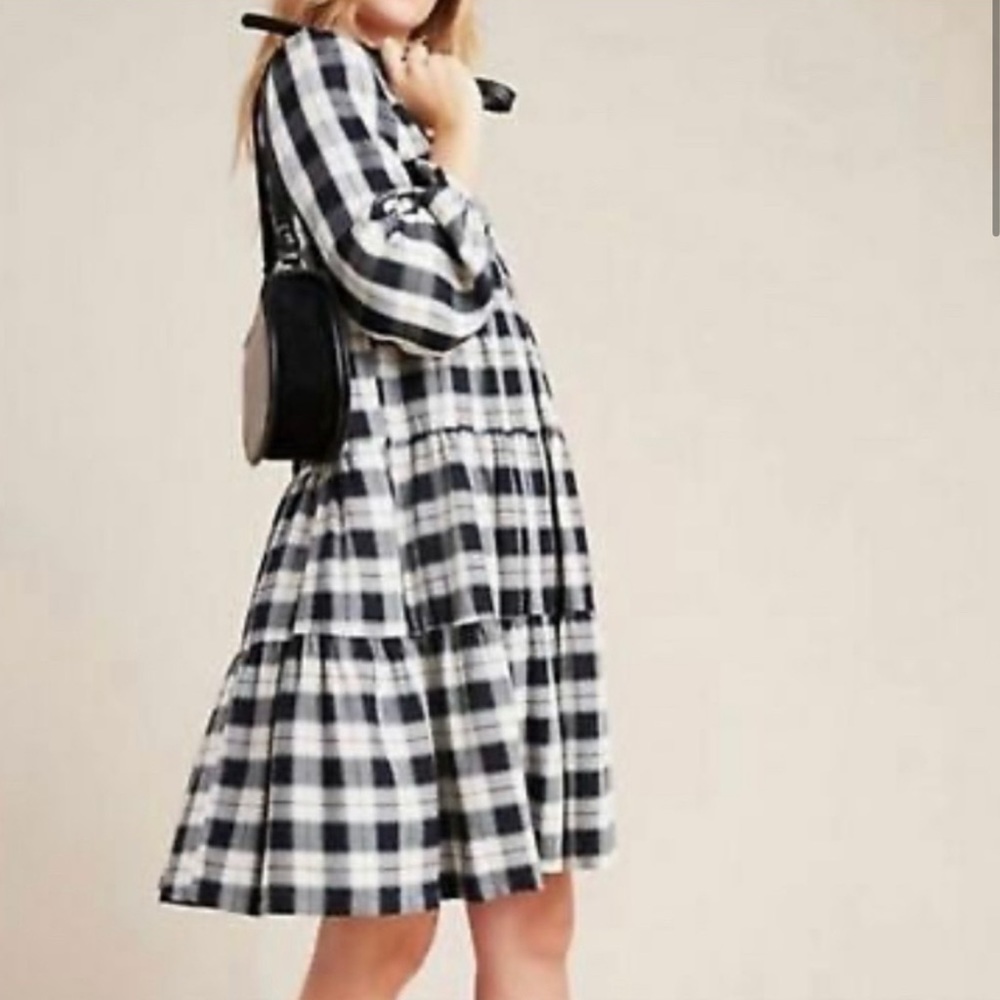 Anthropologie Maeve Black/White Plaid Dress SZ S